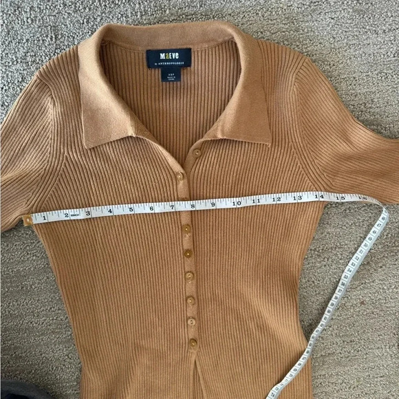 Maeve by Anthropologie XSP Ribbed Slim Button Down Collared Cardigan - Picture 5 of 7